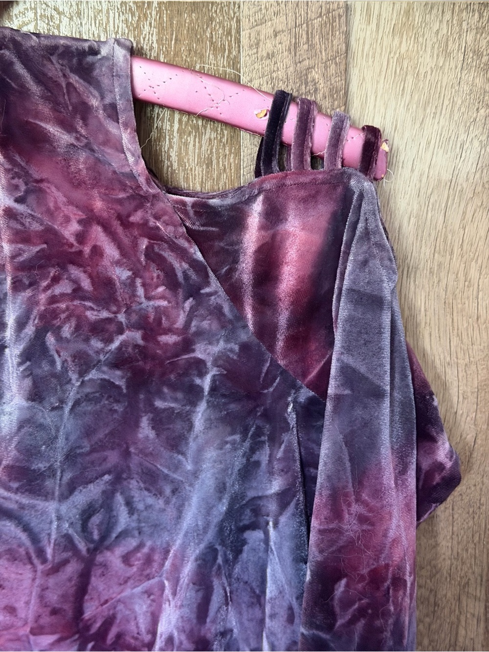 Women’s Purple Tie-Dye Crushed Velvet Cold-Shoulder Top - Picture 14 of 15